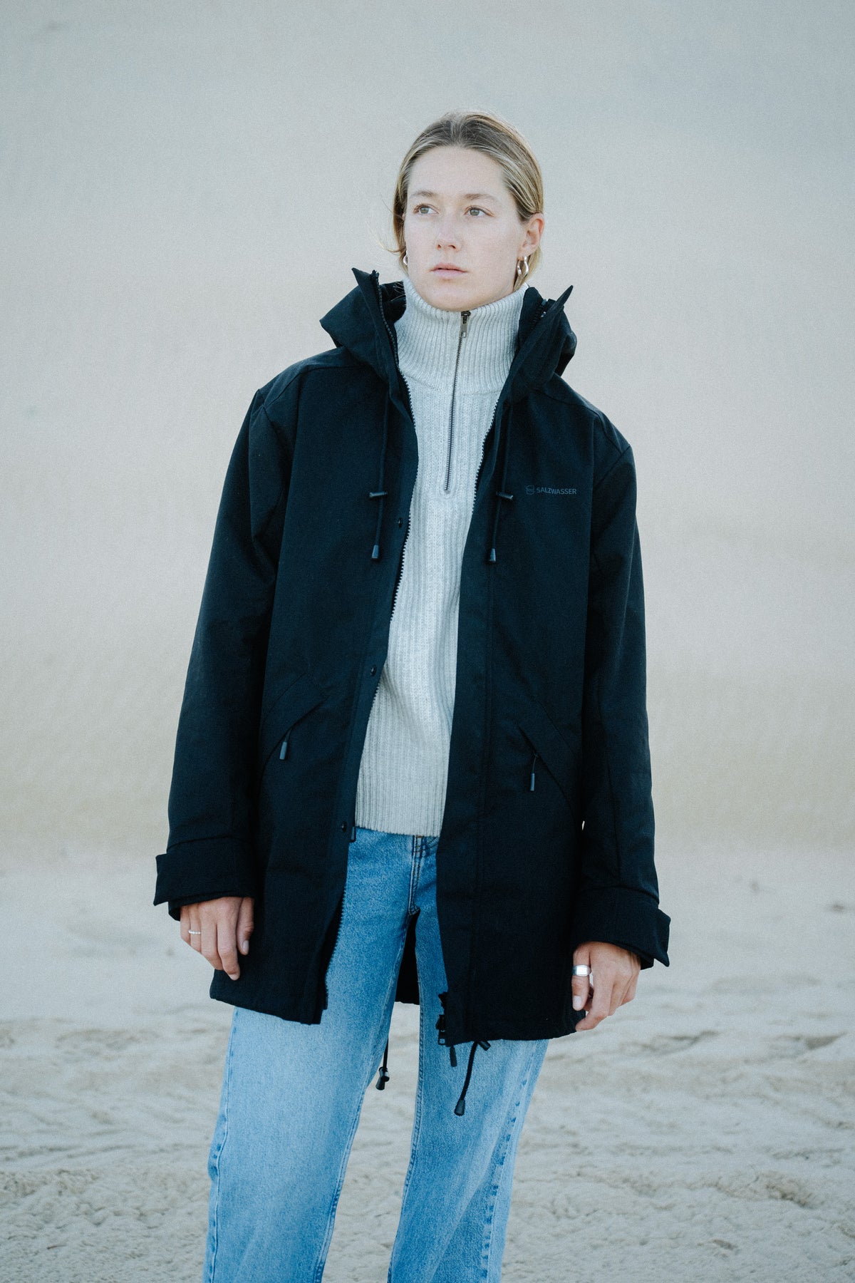 Unisex Jacke in Schwarz aus Bio-Baumwolle oversized für Damen