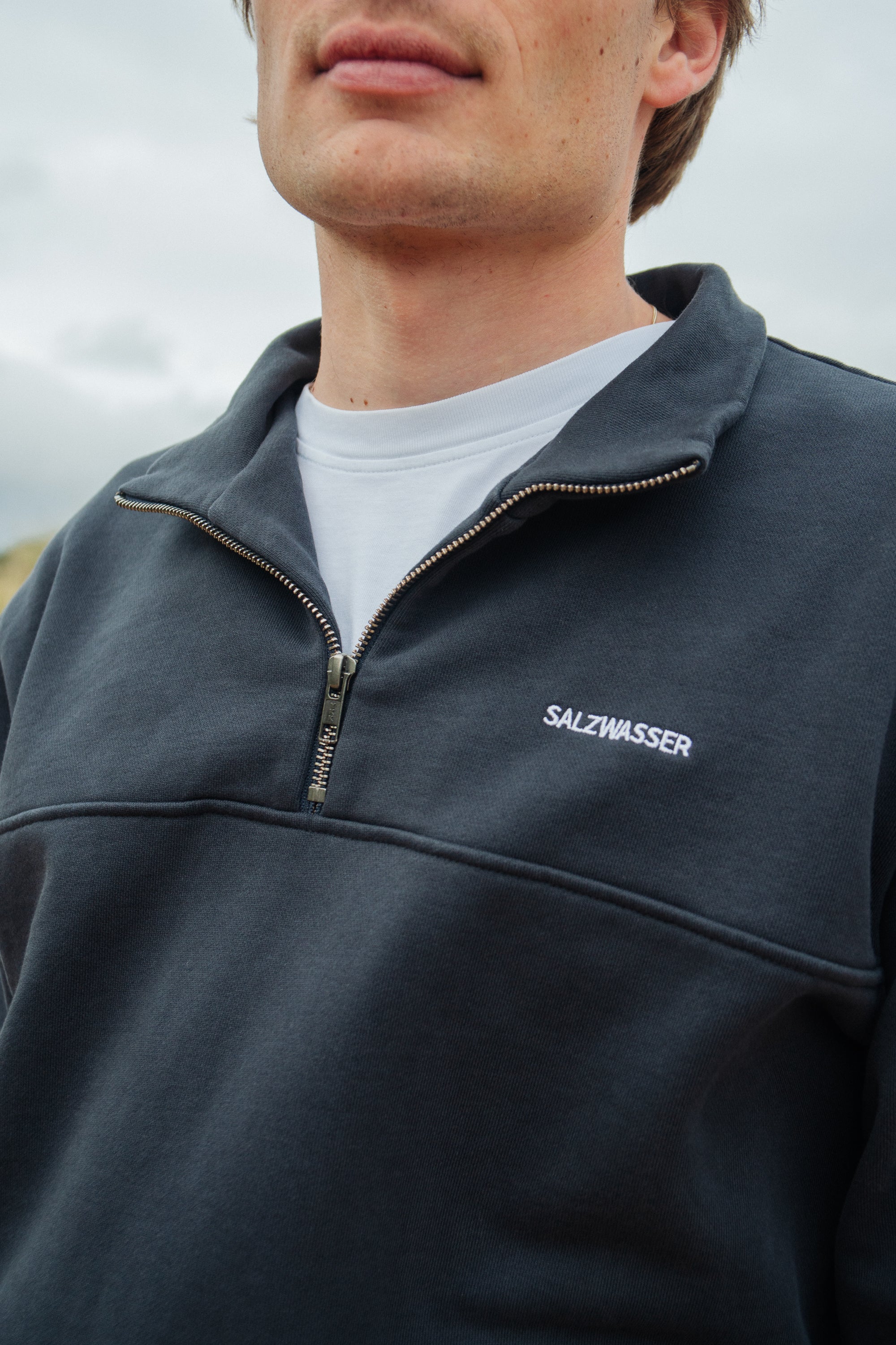 Herren Sweater mit Reißverschluss in Dunkelblau von SALZWASSER