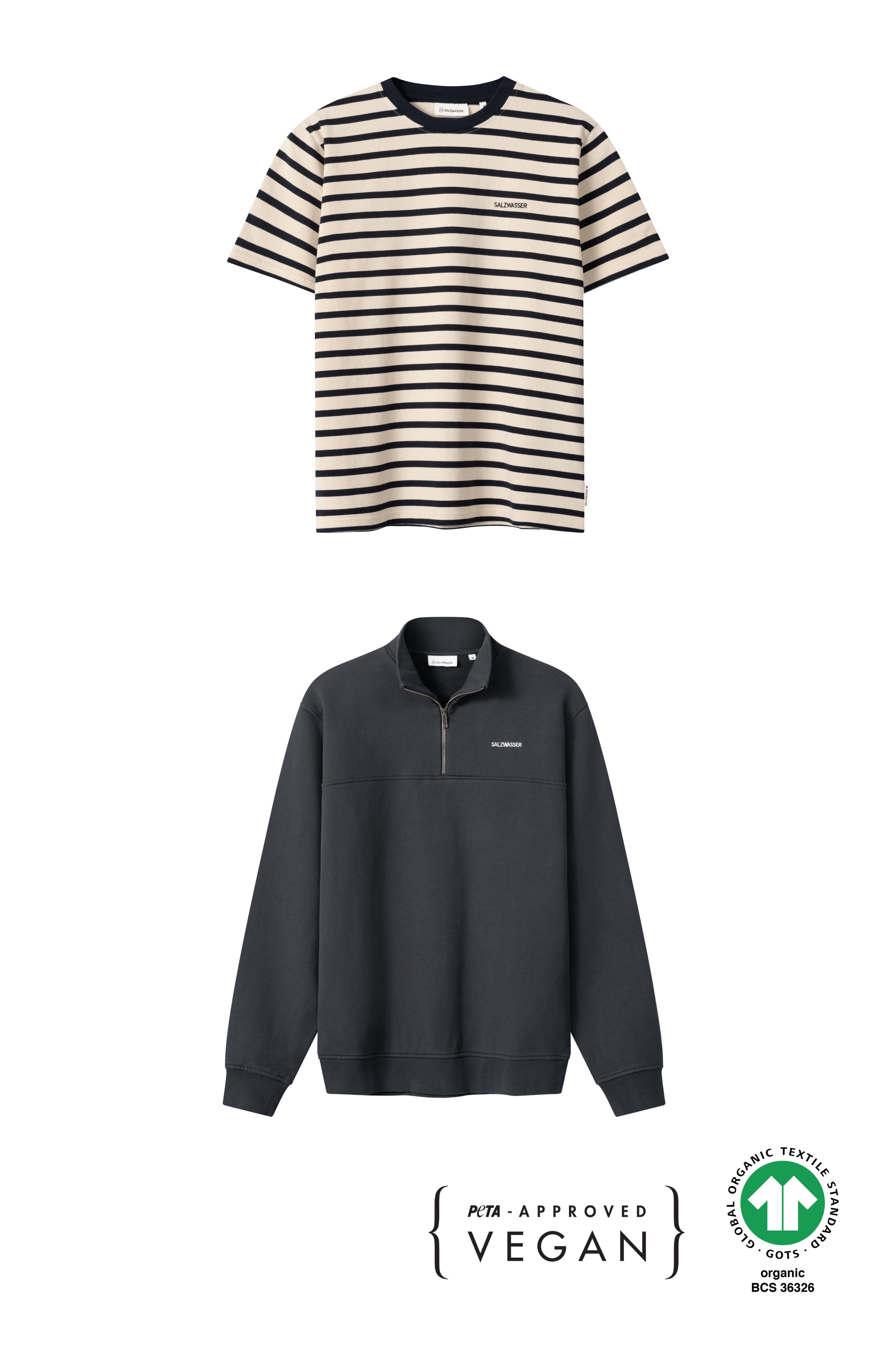 Half-Zip Sweater Knut Graublau + T-Shirt Jasper Navy-Striped