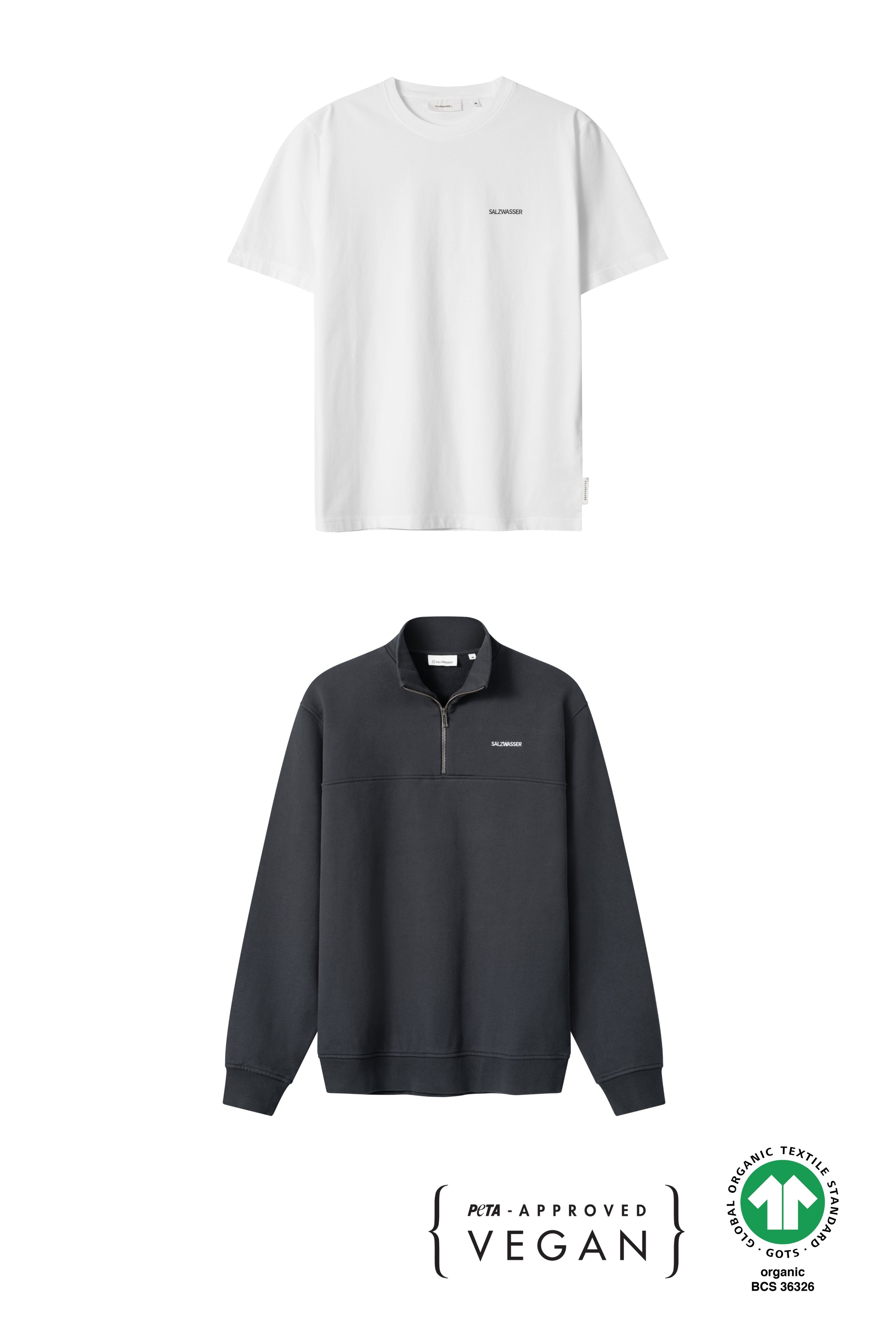 Half-Zip Sweater Knut Graublau + T-Shirt Jonte Weiß