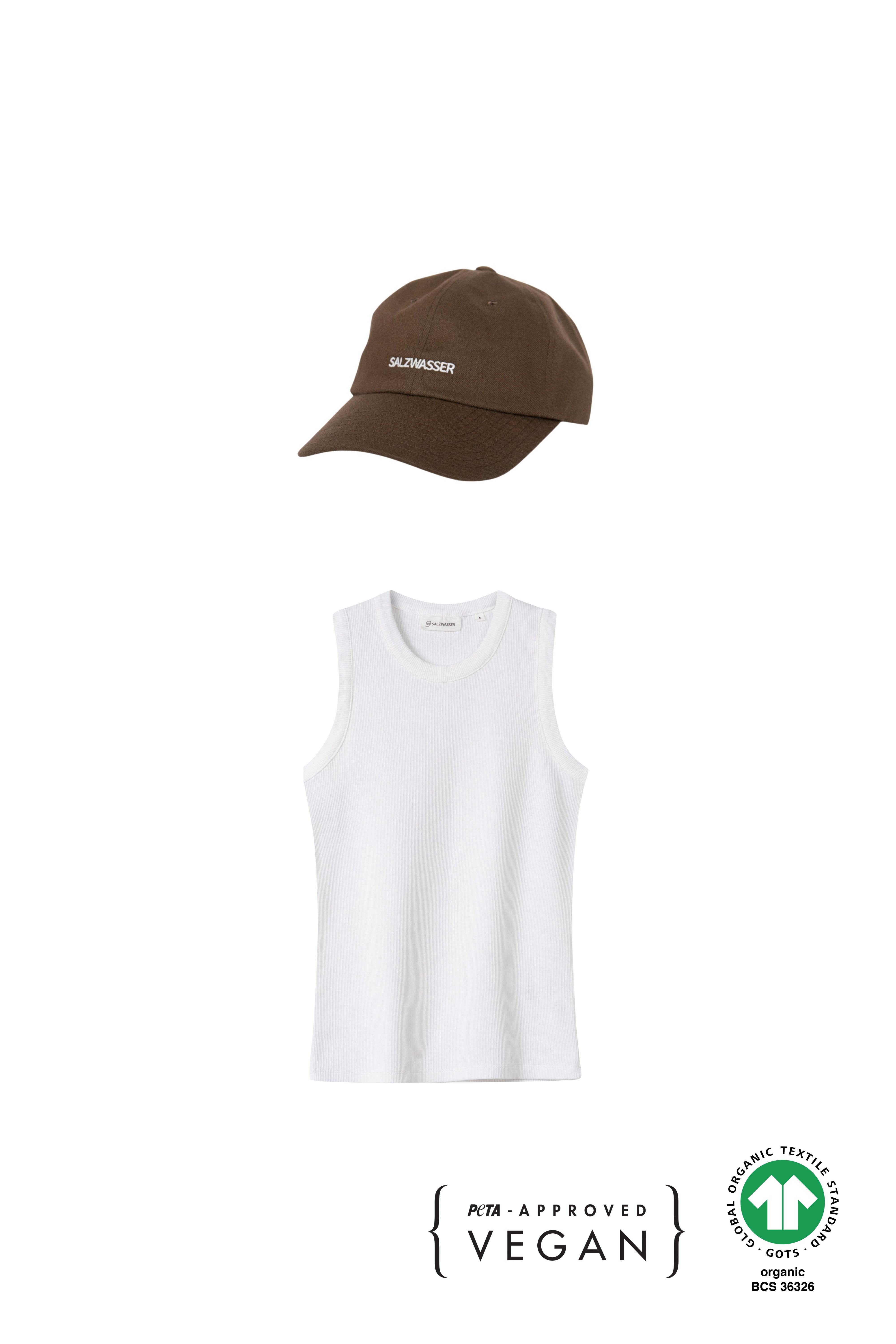 Nachhaltiges Damen Top Weiß mit brauner Cap