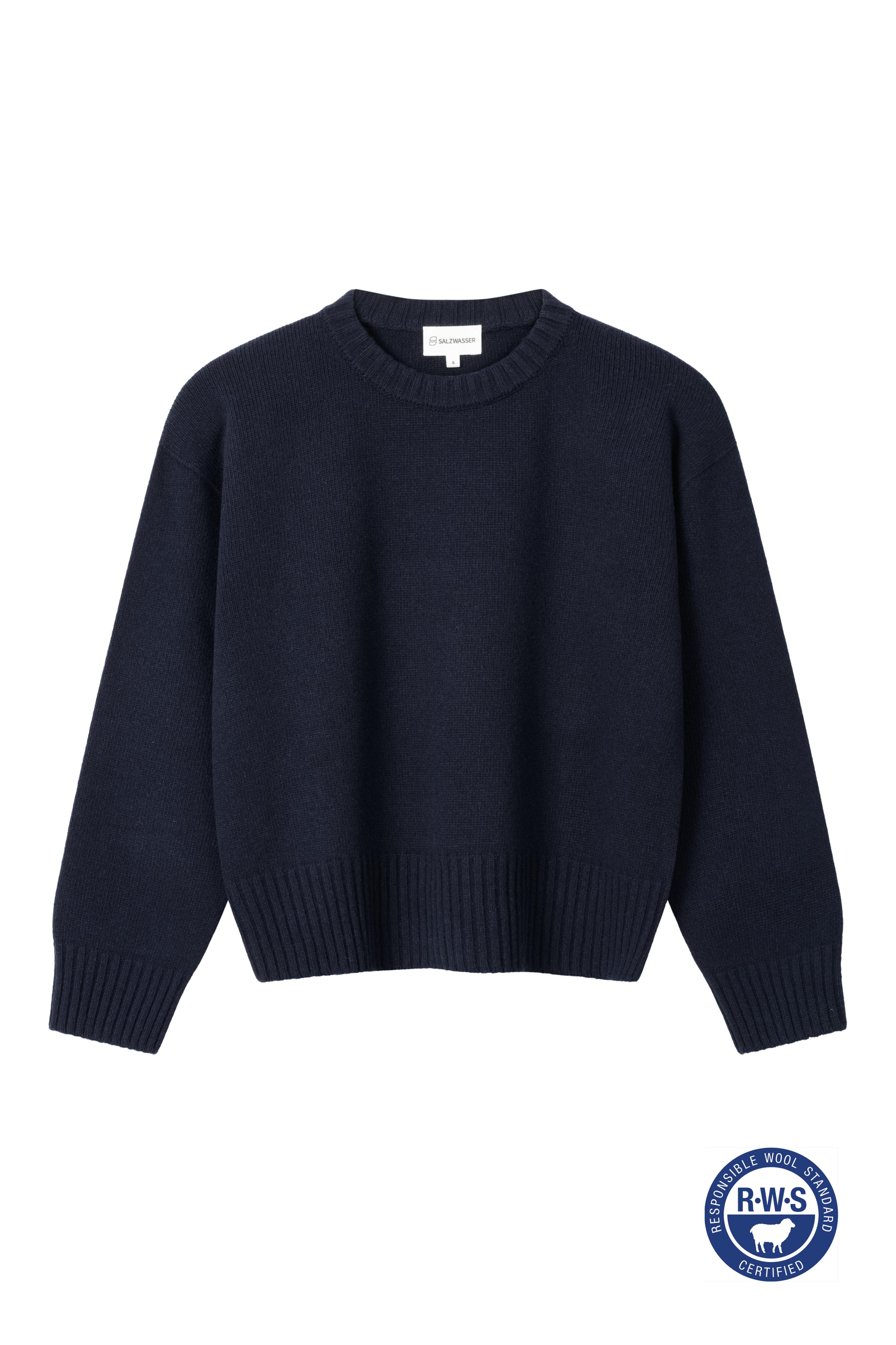 Rundhals Wollpullover für Damen in Dunkelblau aus Merinowolle von SALZWASSER