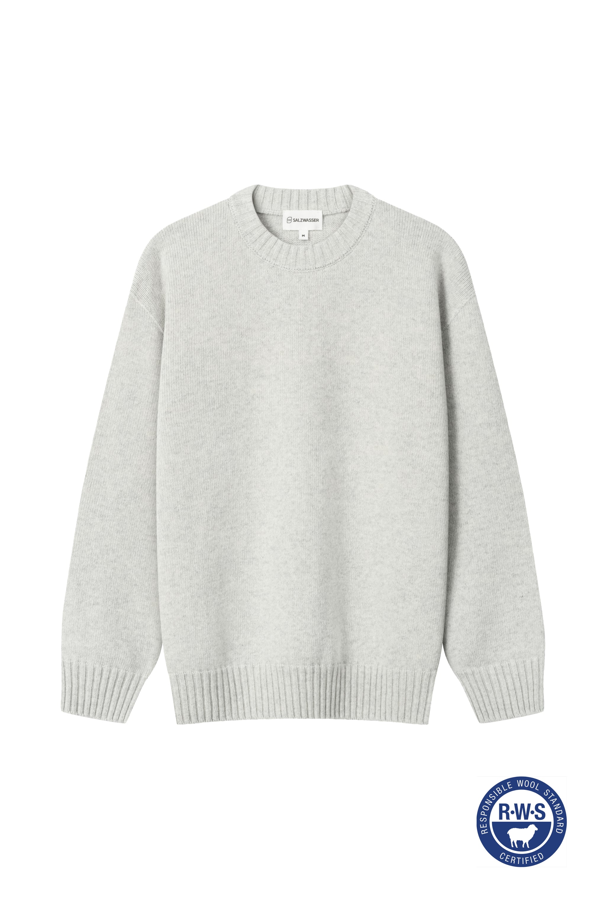 Strickpullover in Hellgrau aus nachhaltiger RWS Merinowolle in bester Qualität 