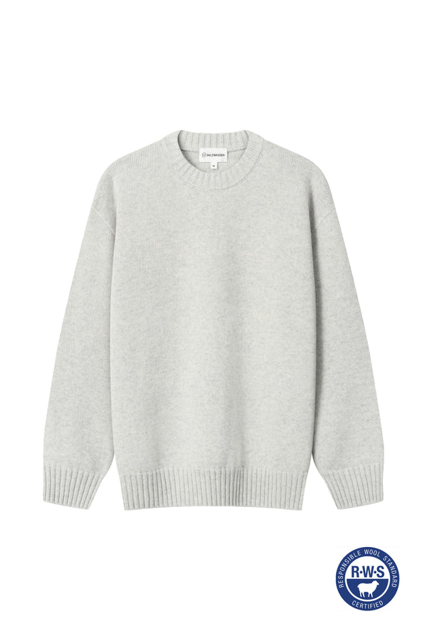 Strickpullover in Hellgrau aus nachhaltiger RWS Merinowolle in bester Qualität 