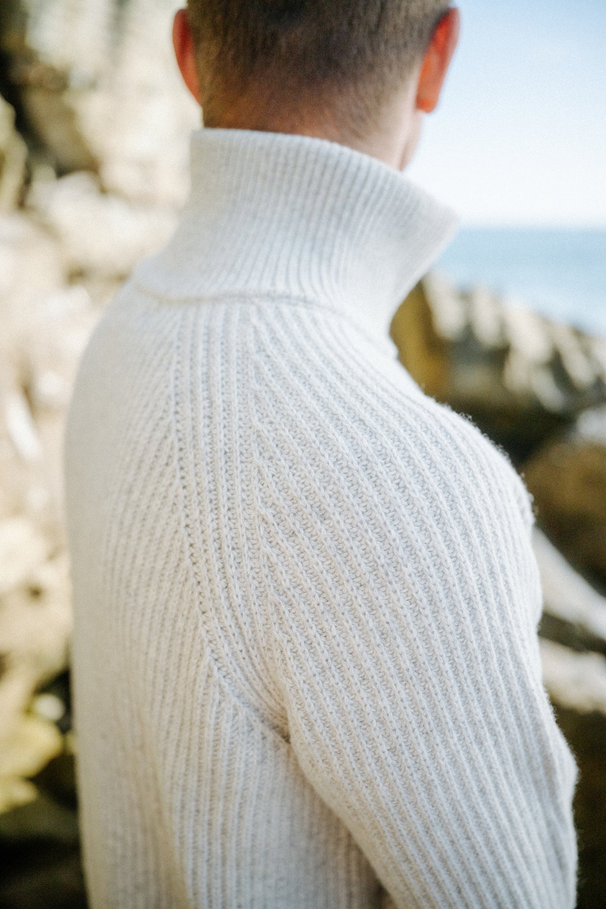 Rückansicht Merino Troyer Herren Hellgrau mit Raglanärmeln
