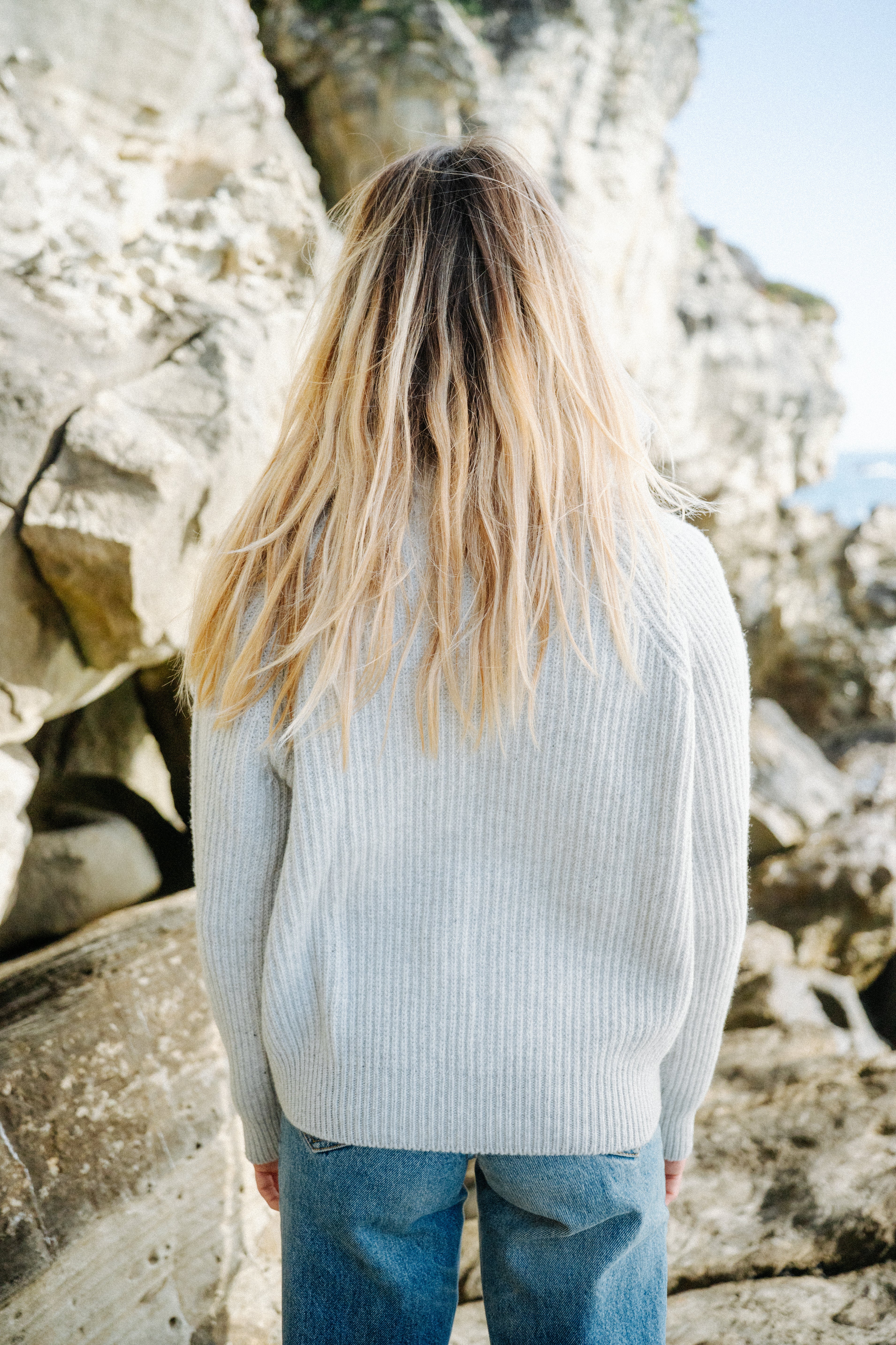 Strickpullover Hellgrau als Troyer für Damen