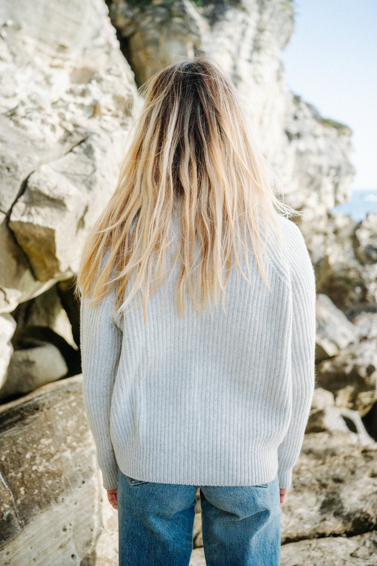 Strickpullover Hellgrau als Troyer für Damen