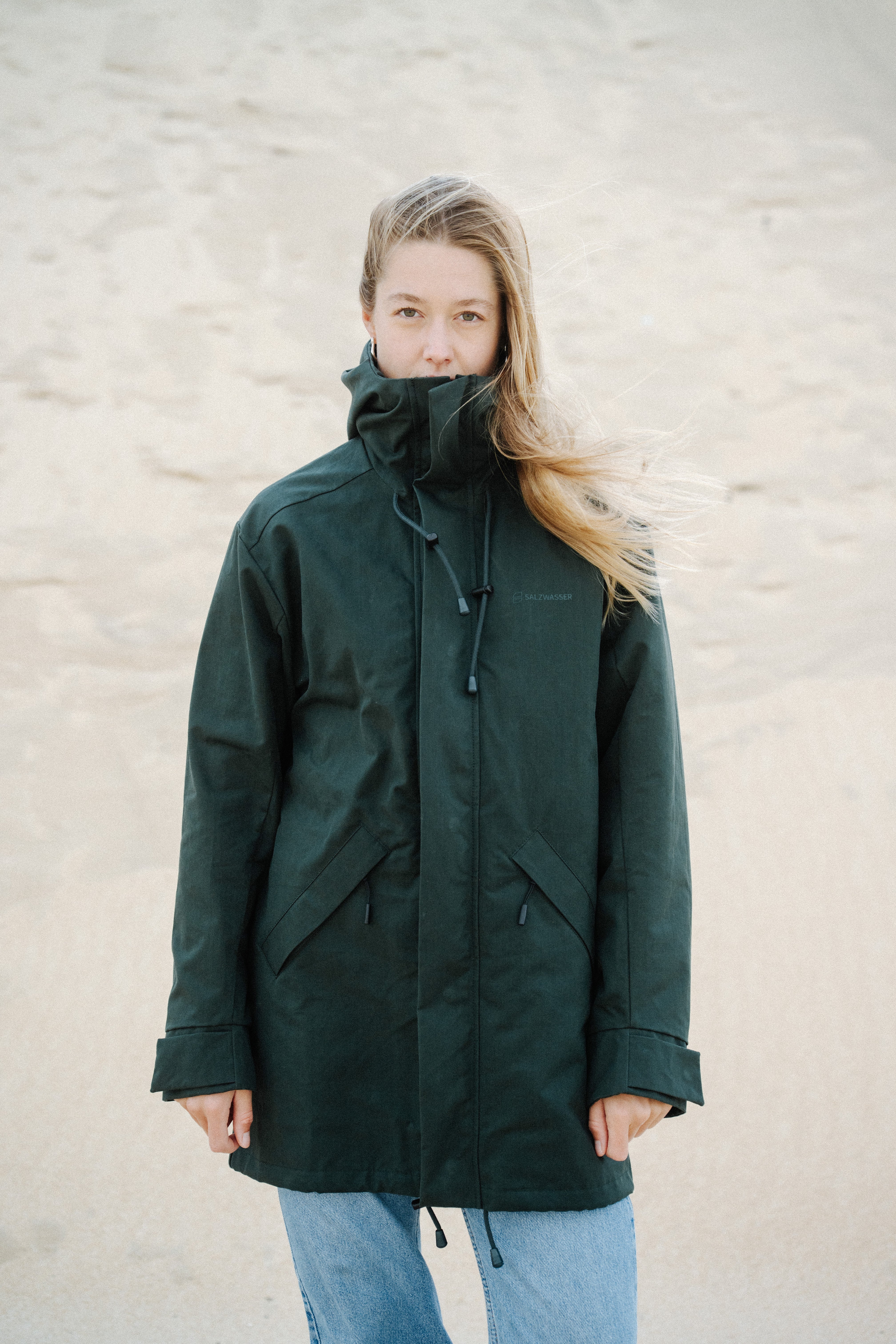 Unisex Parka Jacke PFAS frei in Dunkelgrün für Damen