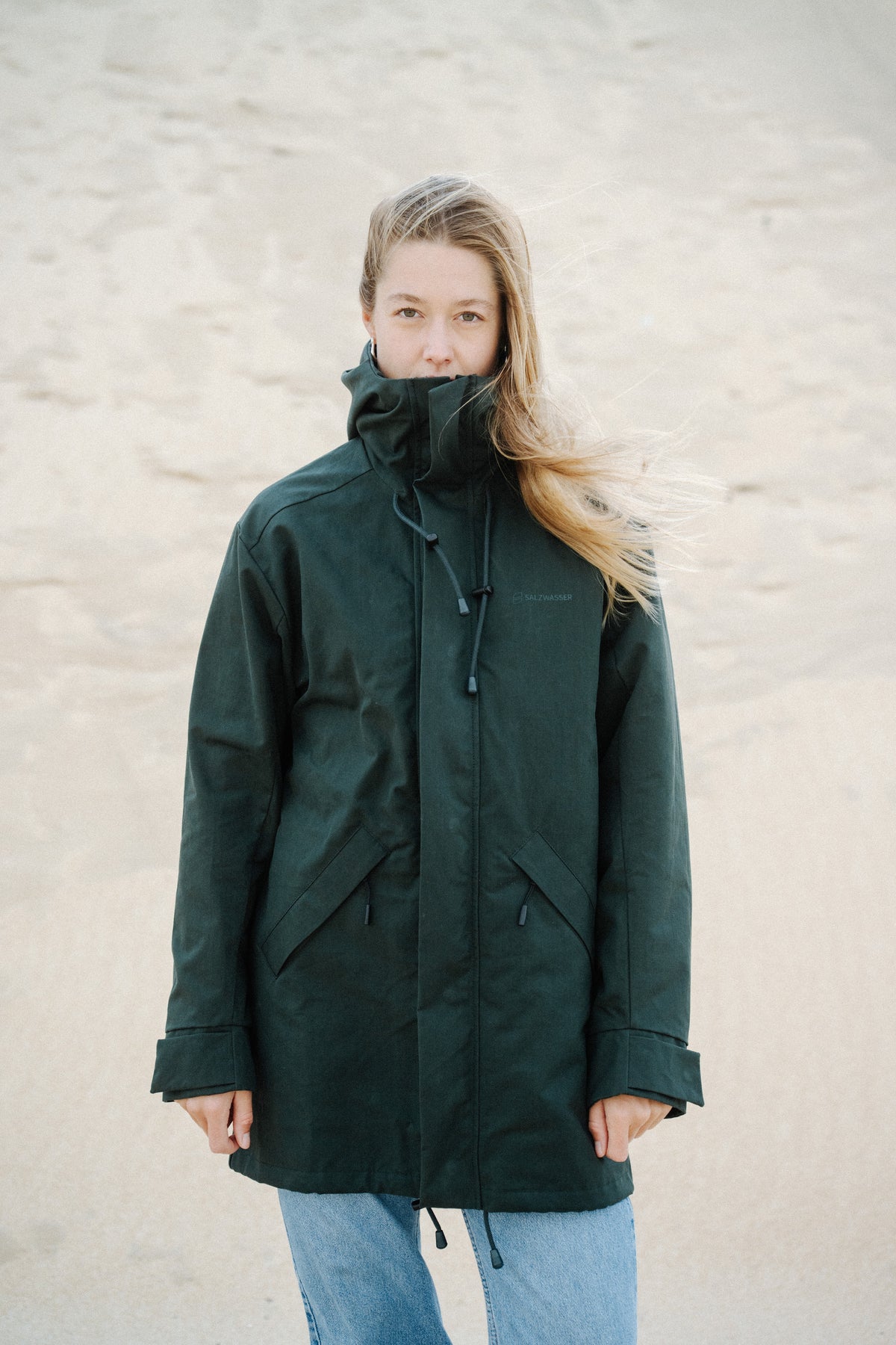 Unisex Parka Jacke PFAS frei in Dunkelgrün für Damen