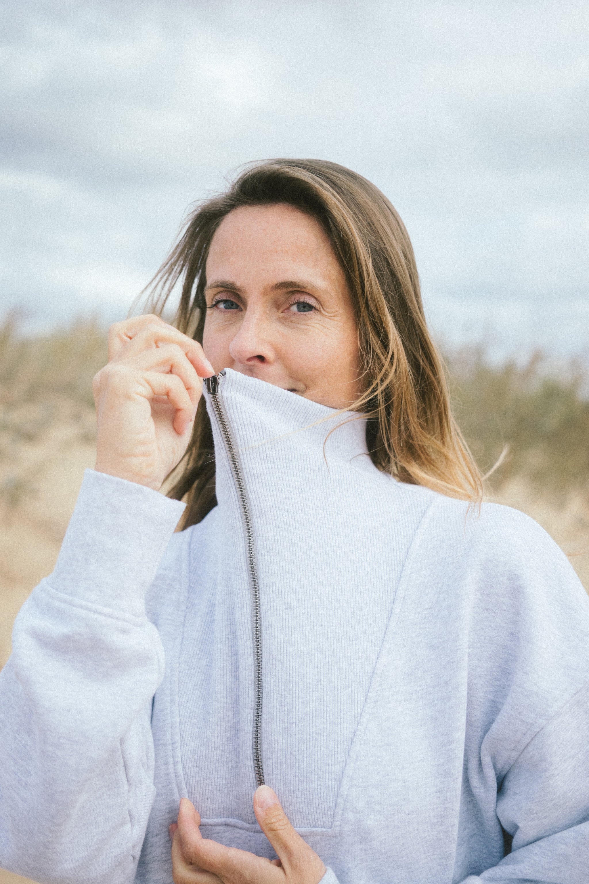 Damen Half-Zip Sweater in Hellgrau aus Europa von SALZWASSER