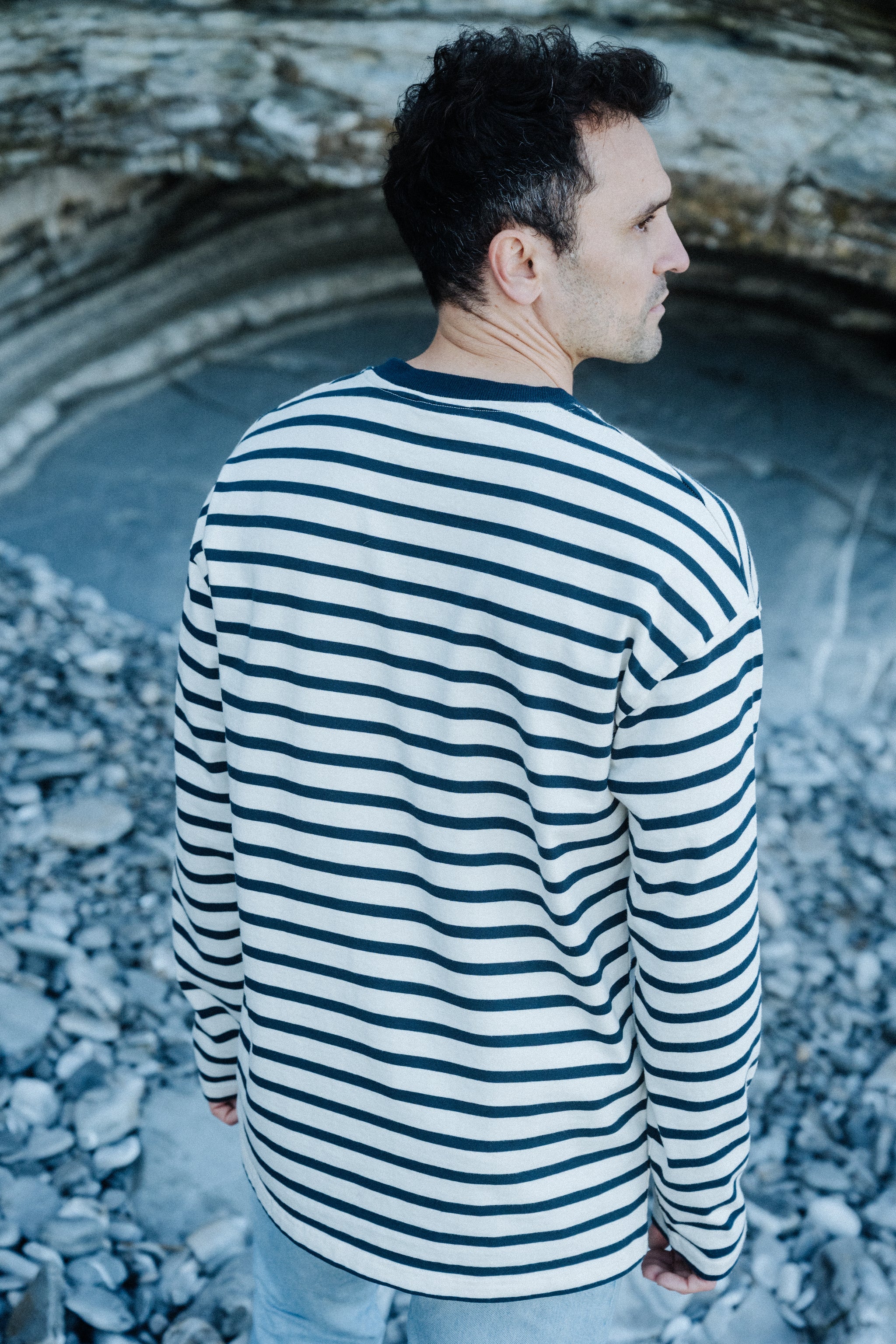 Langarmshirt Unisex blau gestreift aus Europa in bester Qualität