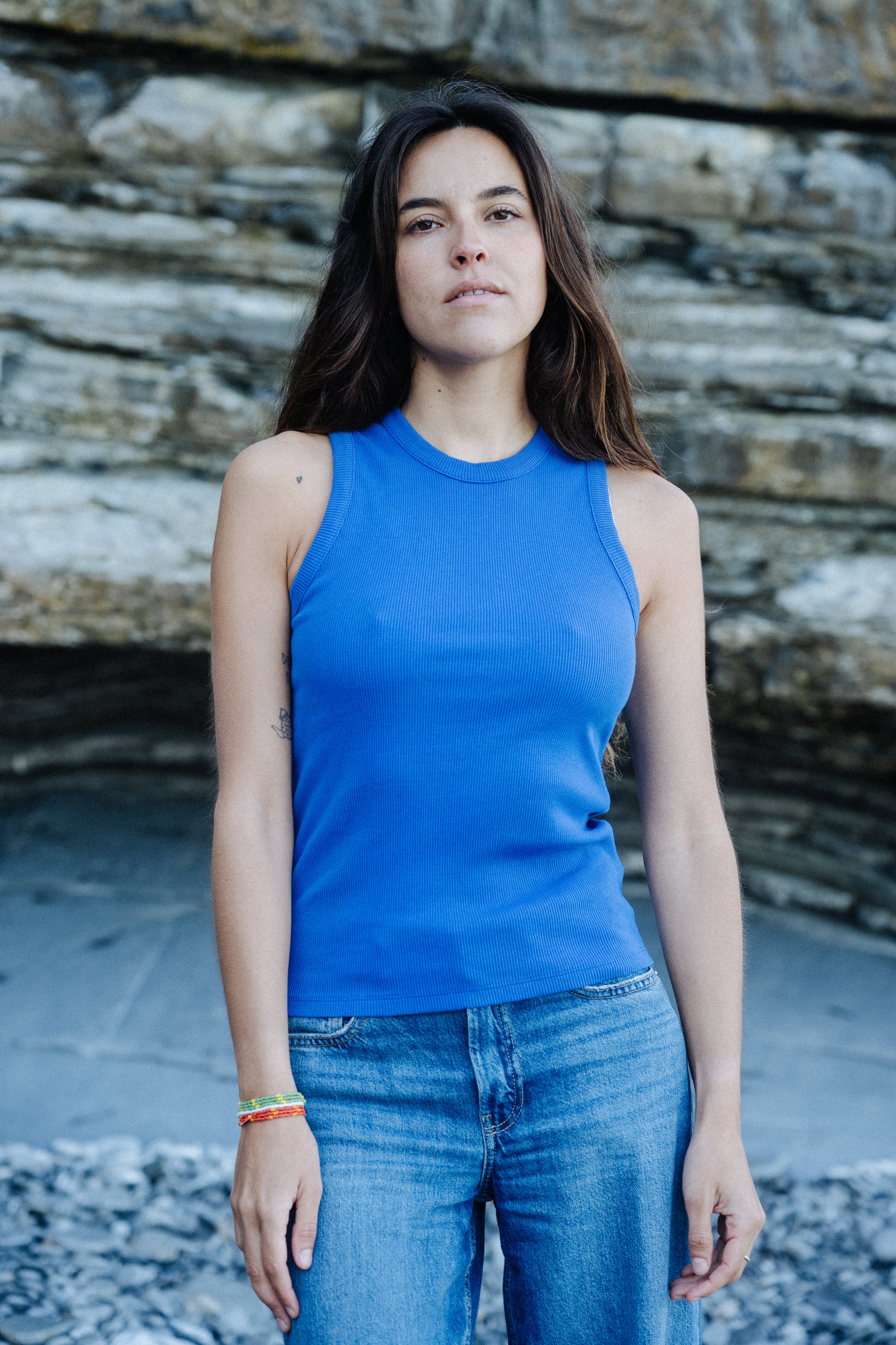Rib Top in Blau für Damen aus Biobaumwolle