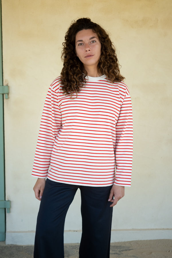 Longsleeve Stina naturweiß-rot