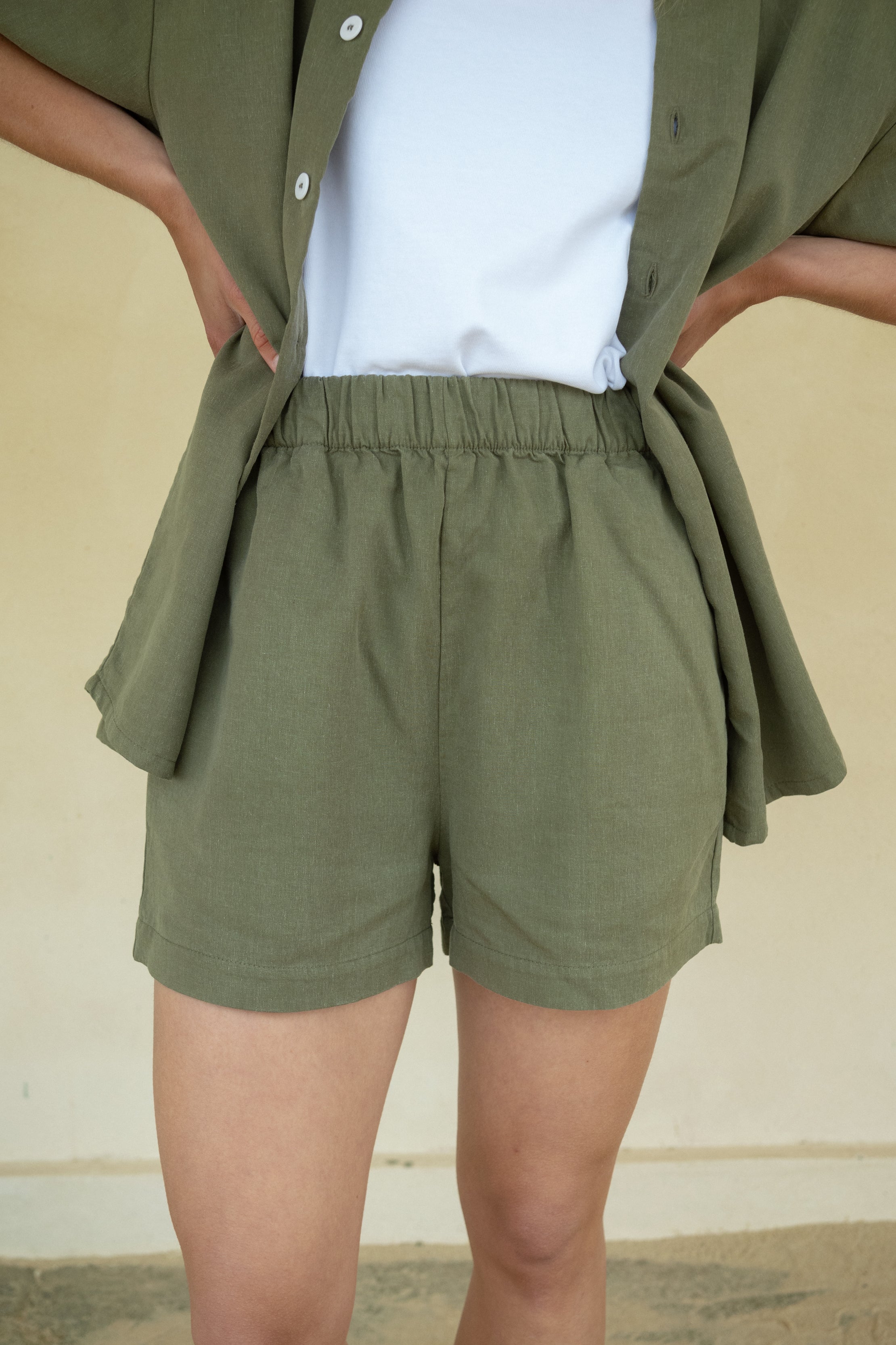 Leinen-Mix Shorts Luma Olive