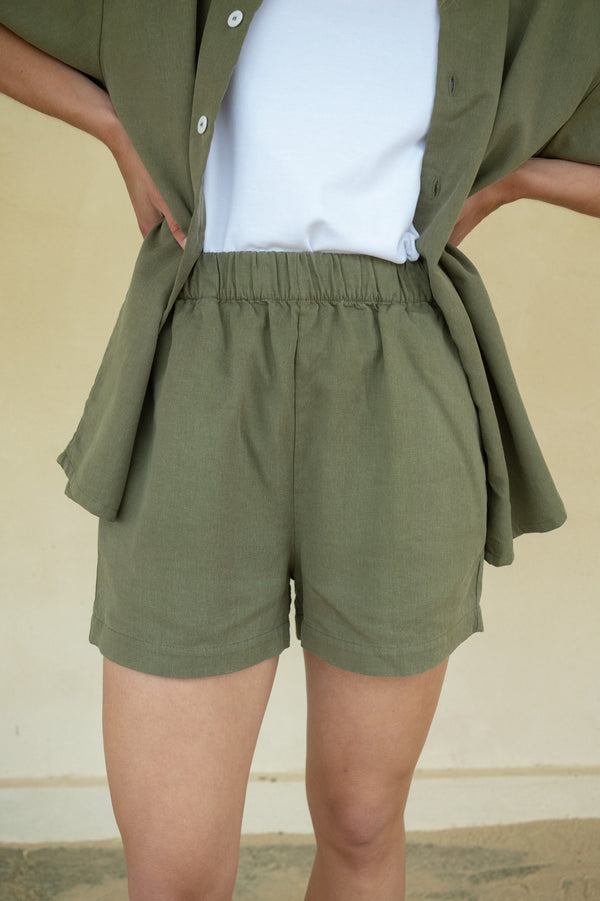 Leinen-Mix Shorts Luma Olive