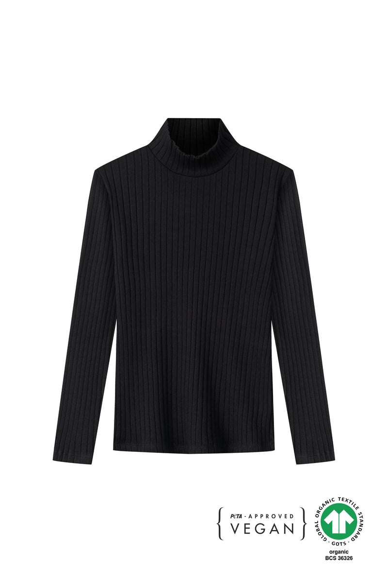 Schwarzes Rib Longsleeve aus Baumwolle in bester Qualität von SALZWASSER