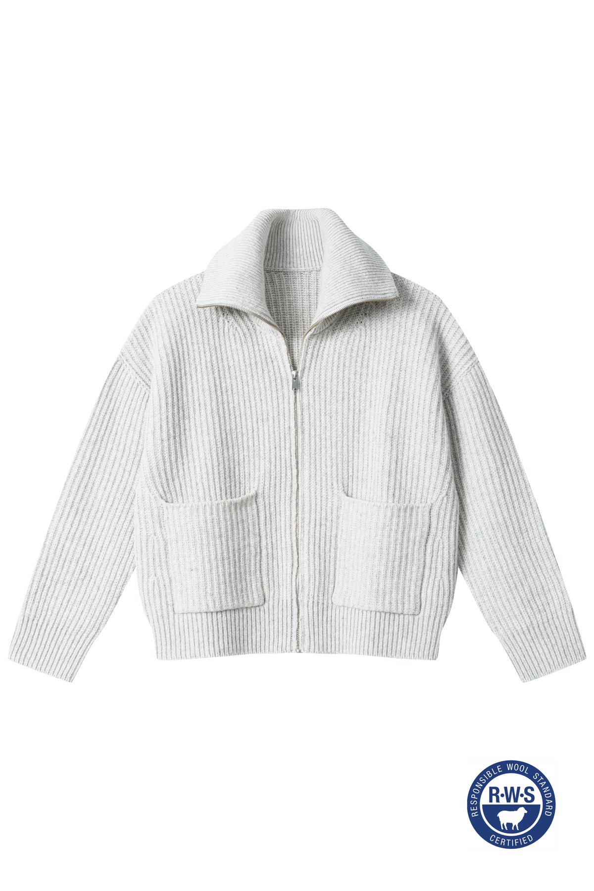Damen Strickjacke Hellgrau aus RWS Merino Wolle mit Reißverschluss