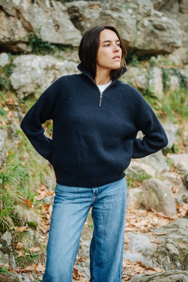 Warmer Merinowollpullover für Damen in Blau von SALZWASSER