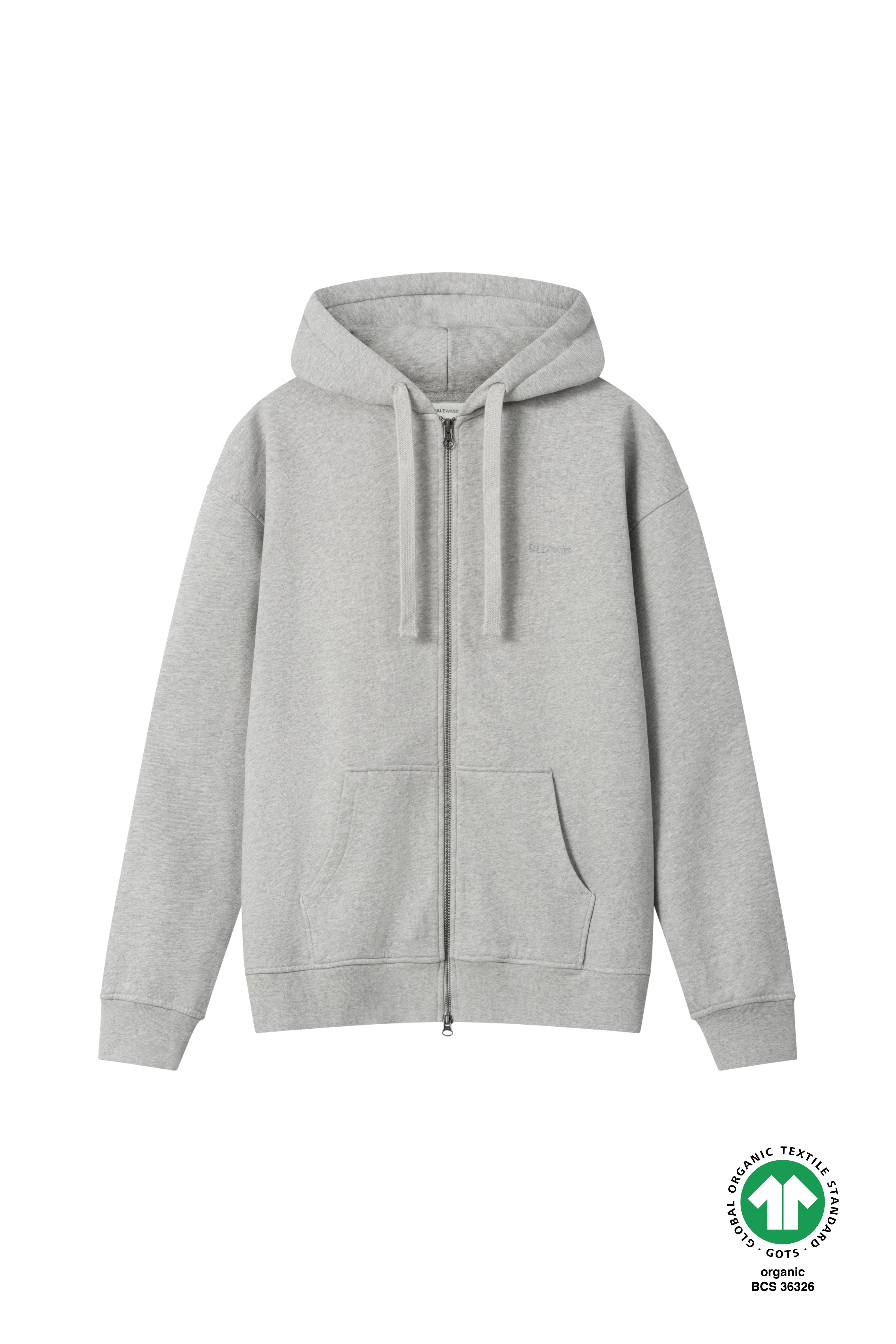 Reißverschluss Hoodie Kapuzenpullover in Hellgrau Bio-Baumwolle GOTS