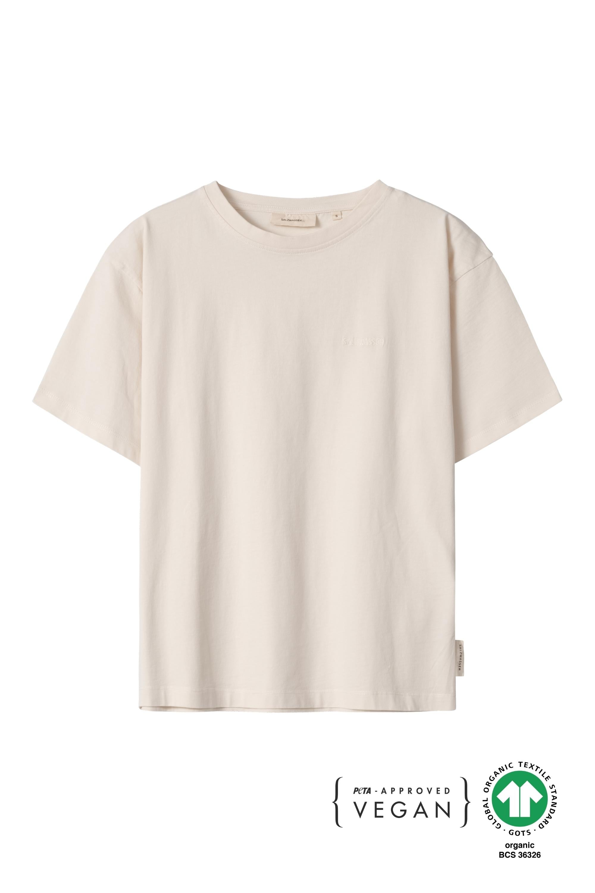 GOTS-zertifiziertes SALZWASSER T-Shirt in Off-White mit Ton-in-Ton Stickerei _women