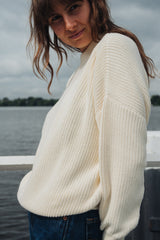 Naturweißer SALZWASSER Strickpullover aus Bio-Baumwolle und Grobstrick