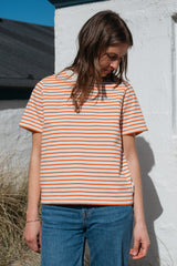 Schweres T-Shirt in Orange-Naturweiß für Damen von SALZWASSER aus Bio-Baumwolle